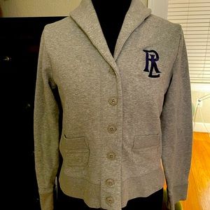 Ralph Lauren kids Large cardigan. Gray with navy embroidered logo.